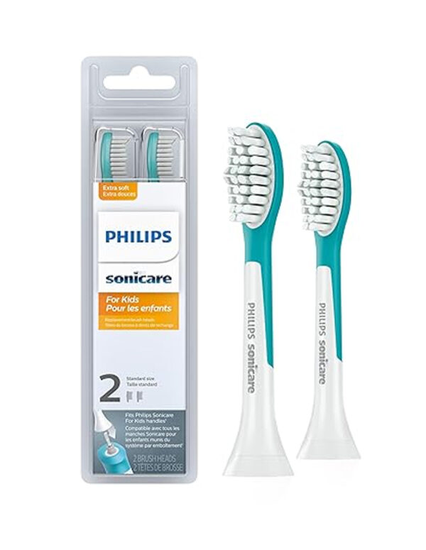 Philips Sonicare for Kids 7+ Genuine Replacement Toothbrush Heads, 2 Brush Heads, Turquoise and White, Standard, HX6042/94 ($19.96)
