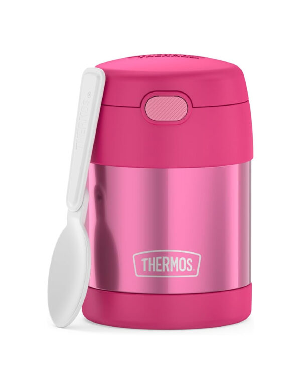 THERMOS FUNTAINER Insulated Food Jar, 10 Ounce, Kid Friendly Food Jar with Foldable Spoon, Pink ($16.50)