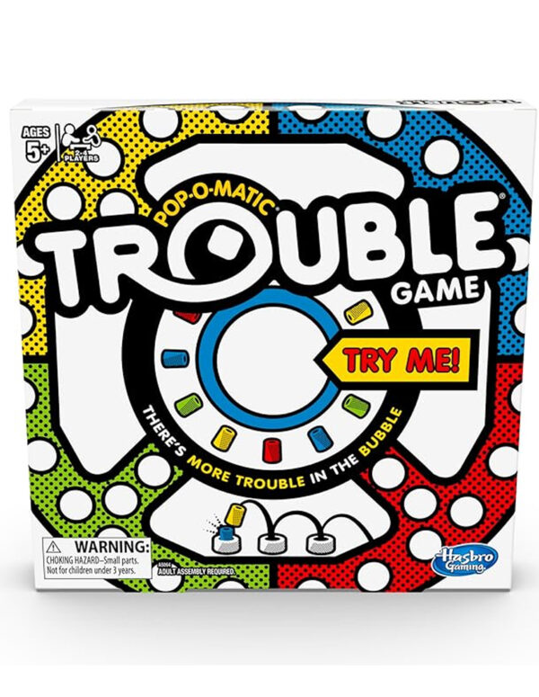 Hasbro Gaming Trouble Kids Board Game, Pop-o-Matic Trouble Game, Kids Games for 2-4 Players, Family Board Games for Kids, Kids Gifts, Ages 5 and Up, Packaging May Vary ($8.99)