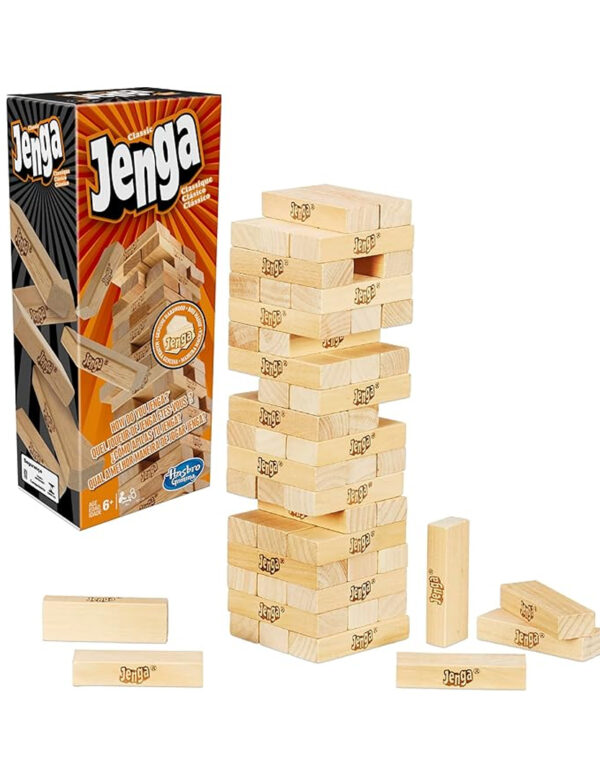 Jenga Game | The Original Wood Block Game with Genuine Hardwood Blocks | Stacking Tower | Ages 6+ | 1 or More Players | Party Games for Kids | Family Games ($8.99)