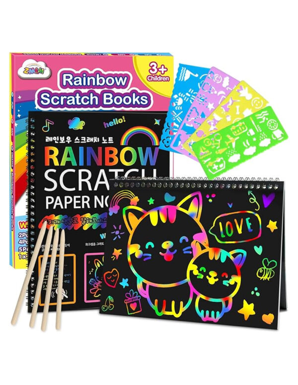 ZMLM Scratch Paper Art-Crafts Gift: 2 Pack Rainbow Notebooks Supplies Toys Easter Basket Stuffers for 3 4 5 6 7 8 9 10 Years Old Girls and Boys Kids Birthday Party Games (Pink) ($9.99)