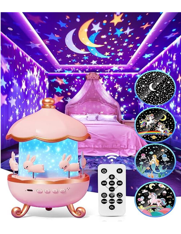 Carousel Night Light for Kids, 15 Music+15 Films+315 Colors Star Projector for Kids Night Light Projector,360°+Remote+1200mah Star Lights for Ceiling,Unicorn Toys for Girls Room Decor Christmas Gifts ($34.91)