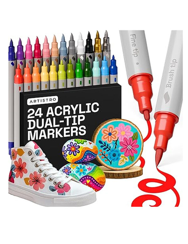 ARTISTRO 24 Dual Tip Brush + Fine Acrylic Paint Markers ($9.99)