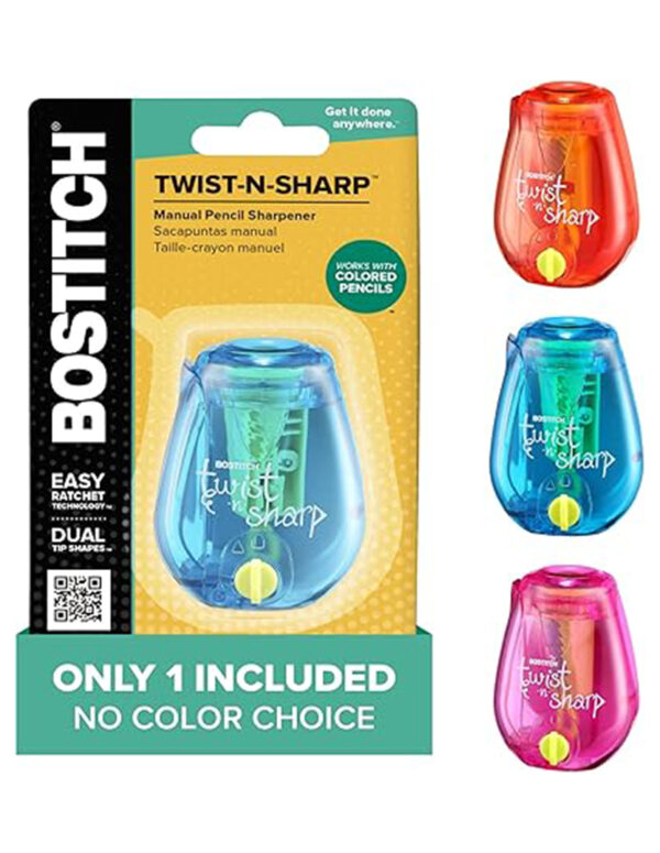 Bostitch Office Pencil Sharpener, One Assorted Color, Twist-n-Sharp, Kids & Colored Pencils, (PS1-ADJ) ($ 2.97)