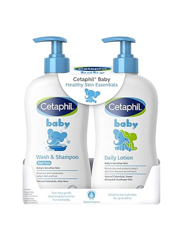Cetaphil Baby Wash & Shampoo Plus Body Lotion, Healthy Skin Essentials, Head to Toe Hydration for up to 24 Hours, for Delicate, Sensitive Skin, 2-Pack,White($14.97)