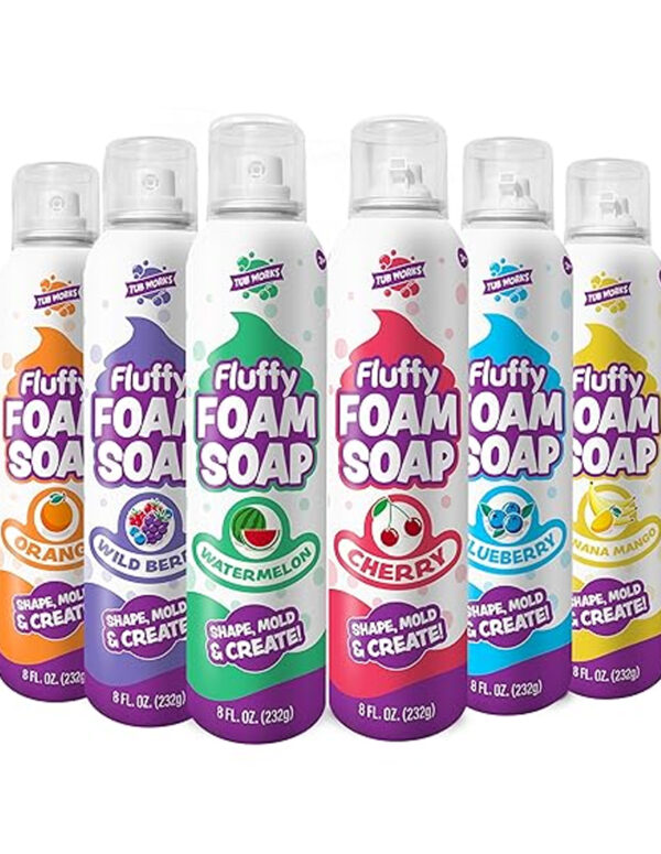 Tub Works® Fluffy Foam Soap, Variety 6 Pack | Shape, Mold & Create Bath Art with Soft Bath Foam for Kids | Gentle, Cleansing Kids Bath Soap | Easy-to-Use Spray Nozzles | Fruity, Fun Bath Colors ($  27.99)