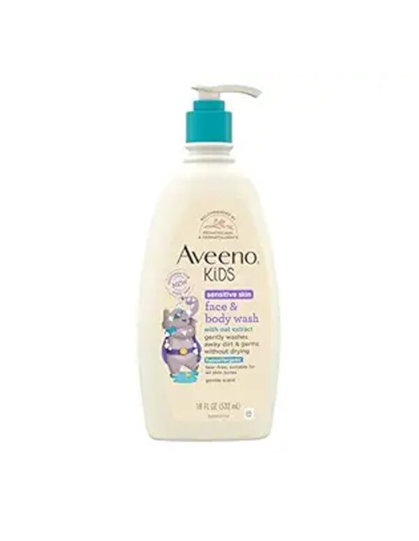 Aveeno Kids Face & Body Wash for Sensitive Skin, Oat Extract, Tear-Free, Non-Drying, Light Scent, Pump Dispenser, Hypoallergenic, Phthalate, Sulfate & Dye Free, 18 fl oz ( $10.98)