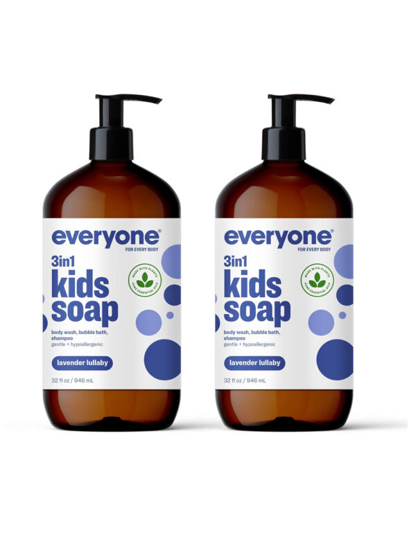 Everyone 3-in-1 Kids Soap, Body Wash, Bubble Bath, Shampoo, 32 Ounce (Pack of 2), Lavender Lullaby, made with Essential Oils for Toddlers, tweens and teens ( $ 22.08)