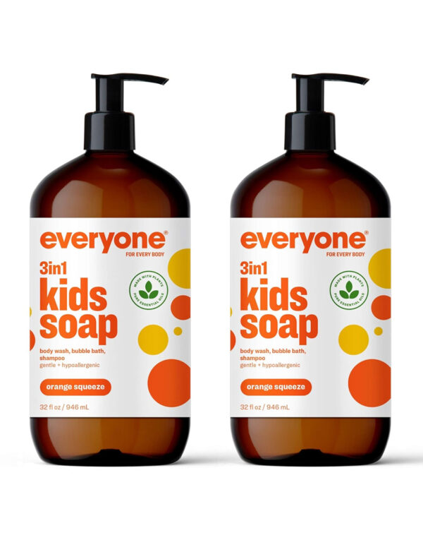 Everyone 3-in-1 Kids Soap, Body Wash, Bubble Bath, Shampoo, 32 Ounce (Pack of 2), Orange Squeeze, Coconut Cleanser with Organic Plant Extracts and Pure Essential Oils (Packaging May Vary) ( $ 19.89)