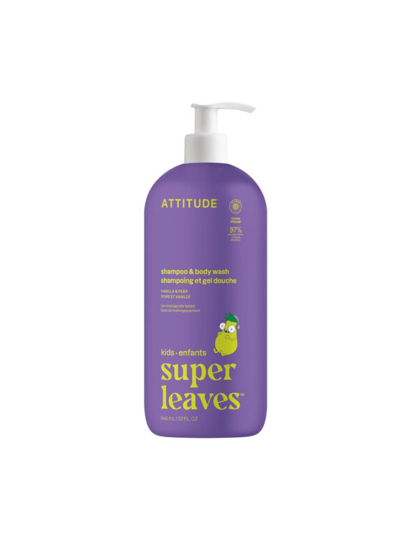 ATTITUDE Shampoo and Body Wash for Kids, EWG Verified Hair and Body Cleanser, Dermatologically Tested Soap, Plant and Mineral Based Bath Products, Vegan, Vanilla and Pear, 32 Fl Oz ( $ 16.29)