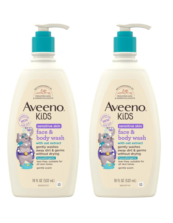 Aveeno Kids Sensitive Skin Face and Body Wash with Oat Extract, Gently Washes Away Dirt and Germs Without Drying, Tear-Free, Hypoallergenic Kids Body Wash, 18 fl. oz, 2 Pack ($ 20.18)