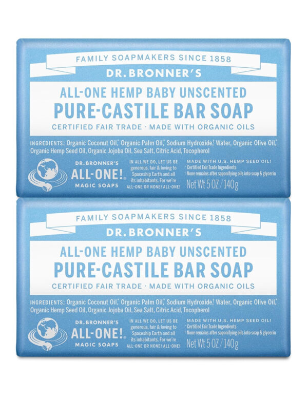 Dr. Bronner's Pure-Castile Baby Unscented Magic Bar Soaps - Made with Regenerative Organic Certified Oils - For Face, Hand, Hair Gentle on Sensitive Skin - Soap Bars for Men & Women - 2 Pack, 5 oz ($ 8.56 )