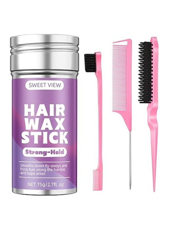 Hair Wax Stick & Slick Back Hair Brush for Tame Flyaways, Frizz, Sleek Ponytail, Buns | Pomade/Balm/Gel Stick for Woman, Styling Accessories for Girls, Kids ($ 8.99)