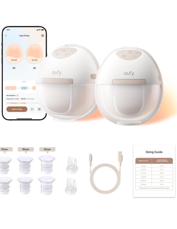 eufy Security Heated Breast Pump Hands-Free E20, Wearable with Innovative HeatFlow, 3 Heat Levels, Optimized Rhythm via App, Hospital-Grade Suction, Leakproof, Ultra-Slim and Quiet for in-Bra Use ($ 139.99)