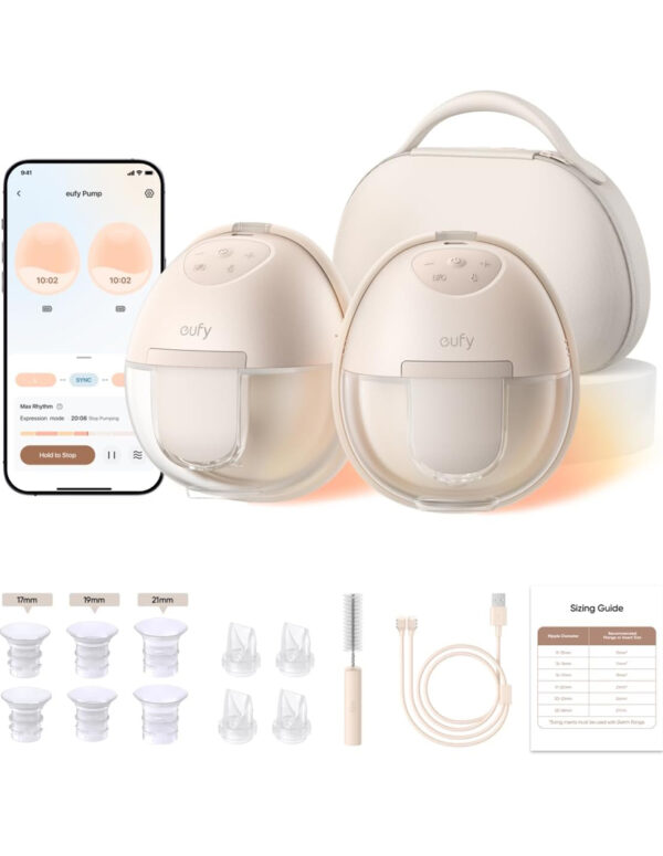 eufy Security Heated Wearable Breast Pump S1 Pro, Slim Hands-Free with Industry-Leading HeatFlow Tech, Wireless Charging Case, App-Controlled OptiRhythm, Hospital-Grade Suction, in-Bra Use ($ 349.99)